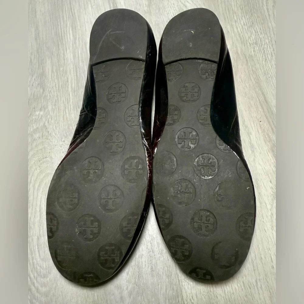 Tory Burch Womens Brown Patent Leather Snake Embossed Ballet Flats Shoes sz 5